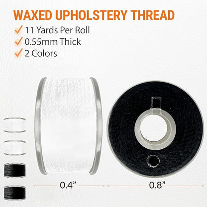 VONEEDL Heavy Duty Sewing Needles (11 PCS) & Waxed Thread (2 Black and 2 White Colors) - Upholstery Repair Kit for Leather, Canvas, Quilting & More