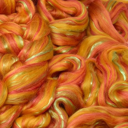 Merino Silk Luxe Tonal Designer Blend. Superfine Merino, Mulberry Silk, Tussah Silk. Top Roving for Spinning or Felting. Saffron Serenade 1oz
