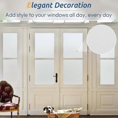 rabbitgoo Window Privacy Film, Frosted Glass Window Clings, Static Cling UV Heat Blocking Door Stickers for Home Bathroom, Removable Indoor Decal Coverings Day and Night, Pure, 35.4 x 157 Inches