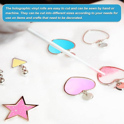 MECCANIXITY Holographic Clear PVC Vinyl Film Holographic PVC Fabric Waterproof Dichroic Film 12 x 48 Inch for Handbags Bows Earrings DIY Craft,Laser Blue Purple