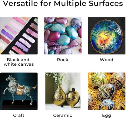ARTME Metallic Acrylic Paint Set, 24 Metallic Colors in 2 oz/60ml Bottles, Metallic Shining Acrylic Paint, Rich Pigments Paint Perfect for Artists, Beginners on Canvas, Rocks, Wood, Fabric, Ceramic
