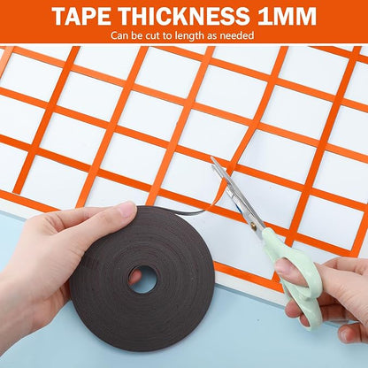 Magnetic Tape Roll Thin Strips, 1/4 Inch x 33 Feet Magnetic Board Dividers Whiteboard Graphic Decorative Tape Marking Line for Classroom Office Art Accessories(Orange)
