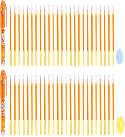 PATIKIL 2Pcs Erasable Gel Pens with 50 Refills & 2 Erasers, 0.5mm Heat Erasable Pens for Fabric Orange Ink Fabric Marking Pen for Sewing Quilting Planner Writing