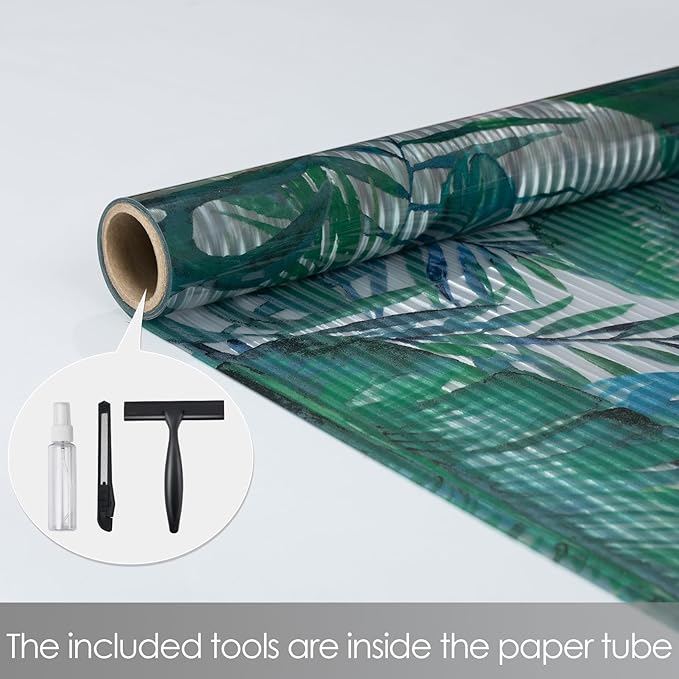 DKTIE Nature Pattern Rainbow Window Film Decorative Stained Glass Window Film Static Cling Films Easy Apply Removable Comes with Tools (U560-Reeded Glass, 35.4" x 118.1")