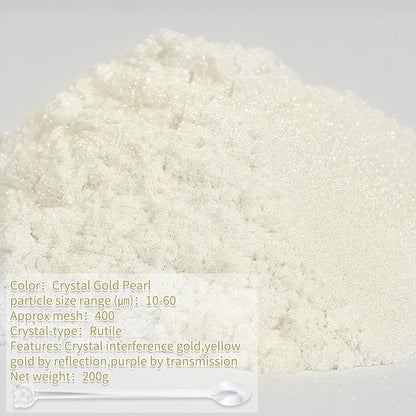 Mica Powder,7.05OZ（200g）,Crystal Gold Pearl Mica Powder Pigment for Epoxy Resin，Lip Gloss，Car Paint，Dye，Soap Making，Nail Polish,Epoxy Resin,Candle Making,Bath Bombs