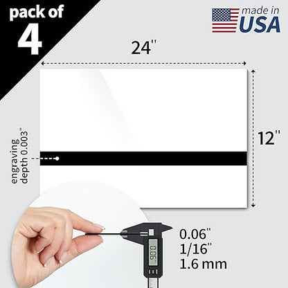 Trotec TroLase | 12"x24"x1/16", 4 Pcs | Gloss White/Black | 2 Ply | Modified Acrylic | Laser Engraving Double Color Plastic Sheet | Engraving Blanks for Laser, Saw, Guillotine | Made in USA