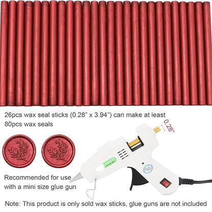 Wine Red Wax Seal Sticks 26pcs, Andotopee Glue Gun Wax Seal Sticks for Wax Seal Stamp, Premium Sealing Wax for Envelope Letter Seal Wedding Invation Craft Adhesive, Great Gift Ideas (Mini Size)