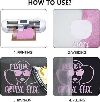 guangyintong Glow Glitter Purple Heat Transfer Vinyl HTV Rolls, 12" x 8ft Iron on Vinyl for T-Shirts, Glitter HTV Vinyl for All Cutter Machines Easy to Cut & Weed for DIY Design