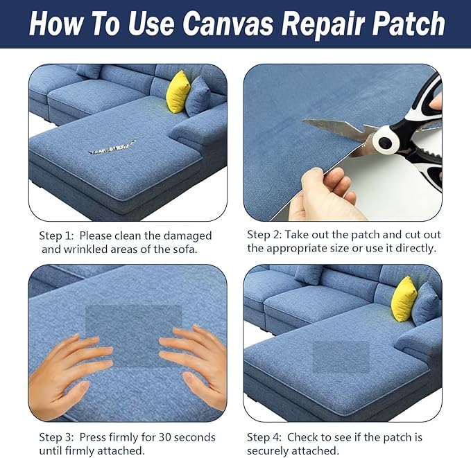 Canvas Repair Patch, 17X79 Inch Strong Sticky Fabric Repair Tape, Self-Adhesive Fabric Patch for Sofas, Tote Bags, Clothing, Car Seats, Furniture (Dark Blue, 17X79 Inch)