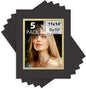Mat Board Center, Double Mat - Acid Free, 8-ply Thickness, White Core - for Pictures, Photos, Framing (Black Over Gold, 11x14 for 8x10, Pack of 5)