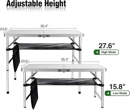 RedSwing Folding Table 3 Feet Adjustable Height, Lightweight and Portable Aluminum Hexagonal Legs Camping Table with Mesh Layer, 36 x 24 x 28 Inches