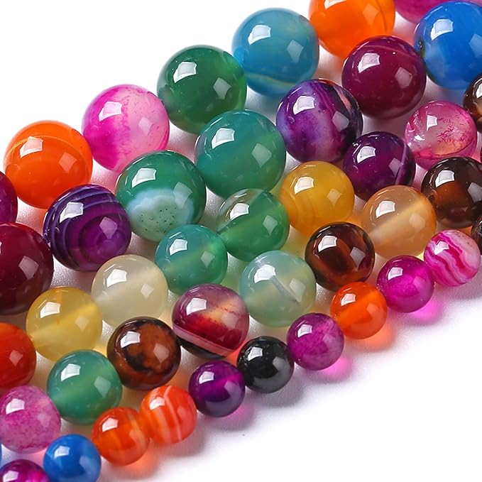 4MM Natural Stone Colorful Stripe Agate Energy Healing Beads Round Loose Beads for Jewelry Making Bracelet 180pcs 2 Strands 32"