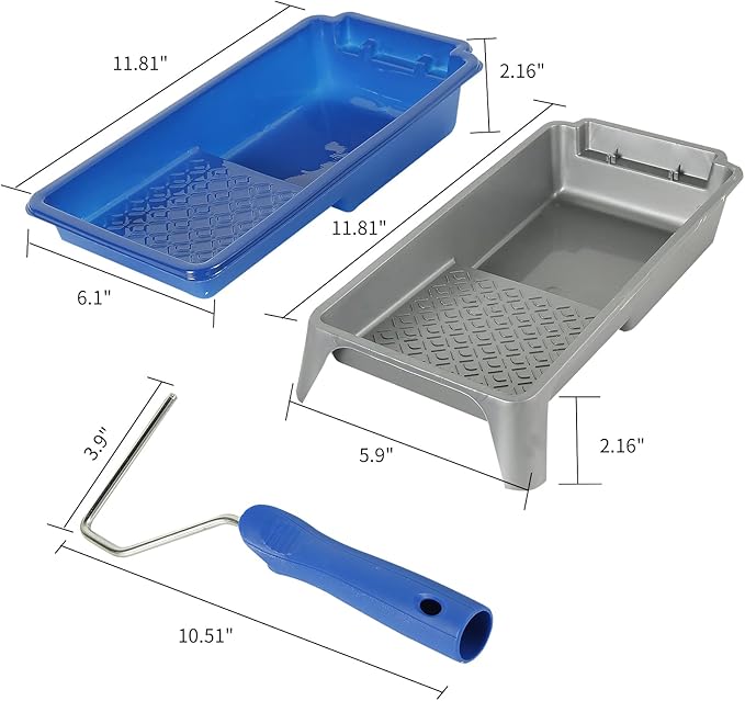 Mister Rui Paint Roller Tray, 4 inch Paint Tray with Liners, 12 Pack, Small Paint Trays, Thickened Plastic Tray Liners with Roller Frame