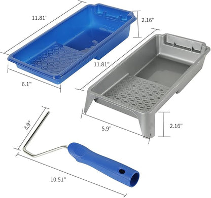 Mister Rui Paint Roller Tray, 4 inch Paint Tray with Liners, 12 Pack, Small Paint Trays, Thickened Plastic Tray Liners with Roller Frame