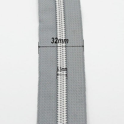 Leekayer #5 Metallic Silver Nylon Coil Zippers by The Yard Bulk 10 Yards Grey Tape with 25pcs Silver Sliders for DIY Sewing Tailor Craft Bag(Grey)