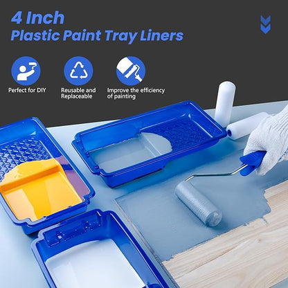 Mister Rui 4 Inch Paint Tray Liners, 15 Pack, Plastic Paint Trays, Small Paint Trays for Painting