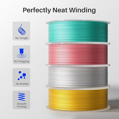 ELEGOO Silk PLA Filament 1.75mm Silver Grey 250g, Shiny 3D Printer Filament Dimensional Accuracy +/- 0.02mm, 250g Spool Fits for Most FDM 3D Printers