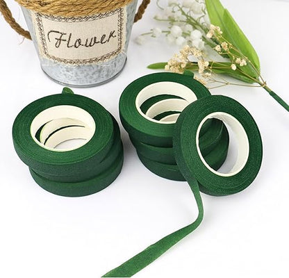 BOMEI PACK Dark Green Floral Tape 12 Rolls 1/2 inch x 30yds for Fixing, Decorating Flower Bouquets, and Bouquet Wrapping.