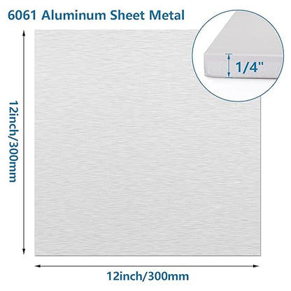 1/4Inch Thick Aluminum Sheets & Plates, 12” x 12”Heavy Duty Aluminum Plates with Protective Film, 6061 Flat Plain Panel Plate Solid Metal Sheet Plate for Crafting Structural Framing Base Plate