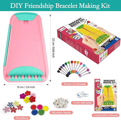 Friendship Bracelet Making Kit for Girls, Arts and Crafts Bracelets String Maker Kit for Kids Ages 8-12 Christmas Birthday Gifts (Pink with Green)