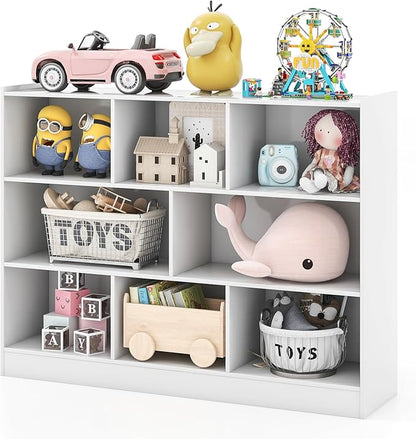 Toy Storage Organizer, 3-Tier Kids Bookshelf, 8 Cube Kids' Bookcases, Cabinets & Shelves, Wooden Toy Organizers, Small Book Shelf for Bedroom, Playroom, Classroom, Nursery (White)