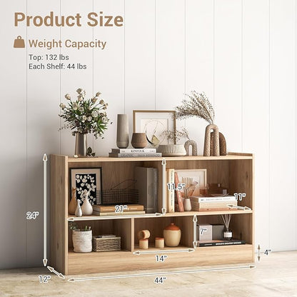 LOKO 2 Tier 5 Cube Bookcase, Open Shelf Storage Cabinet, Wooden Display Cabinet Shelf, Multipurpose Bookshelf for Living Room, Bedroom, Hallway, Home Office, Classroom (Natural)