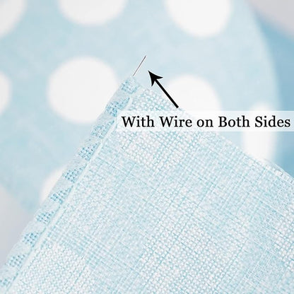 MEEDEE Blue Burlap Ribbon 2.5 Inch with White Polka Dot Blue White Wired Ribbon for Baby Boy Wreaths and Showers, 10 Yards