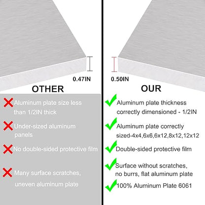 6061 T651 Aluminum Sheet Metal 8" x 8" x 1/2"(12.7MM) Inch Flat Plain Aluminum Plate Covered with Protective Film, Heat Treatable Rectangle 0.50" Thick Aluminum Metal Plate for Industrial, Crafting