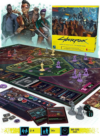 CMON Cyberpunk 2077: Gangs of Night City Board Game - Conquer Night City in This Immersive Sci-Fi Strategy Game! Adventure Game, Ages 14+, 1-4 Players, 90-120 Min Playtime, Made