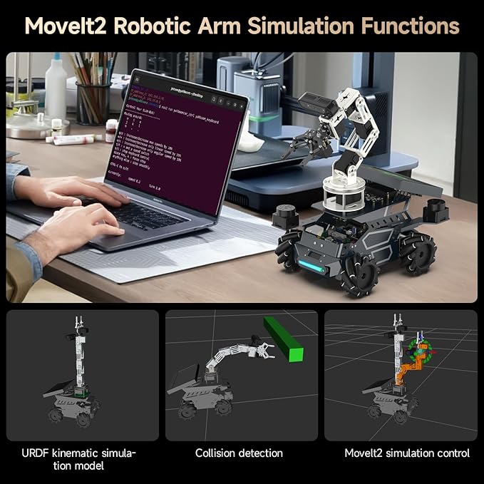 Yahboom ROS2 Robot Kit with Jetson Orin NX 16GB Super Large AI Model with 6DOF Robotic Arm,7-inch HD Display,AI Voice Interaction Module Provides AI Vision、App Control