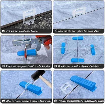 Tile Leveling System 1/16”Kit 1400pcs Tile Leveler Spacers Clips +320pcs Reusable Wedges Tile Leveler Tool Set for Tile & Stone Installation（1720）