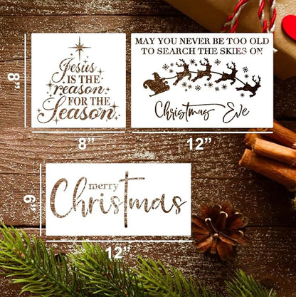 Christmas Stencils for Painting on Wood 12inch Large Christmas Stencil Xmas Holiday Stencils for Door Hanger/Pillow Cover/Wood Sign/Glass Block Decor