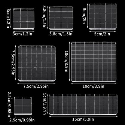7 Pieces Acrylic Clear Stamp Block Clear Stamping Tools Set Decorative Stamp Blocks with Grid Lines for Scrapbooking Crafts, Card Making, DIY Projects (Assorted Sizes)