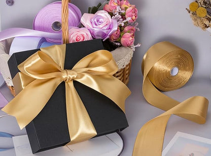 2 Inch Champaign Gold Solid Satin Ribbon, 50 Yards Craft Fabric Ribbon for Gift Wrapping Floral Bouquets Wedding Party Decoration