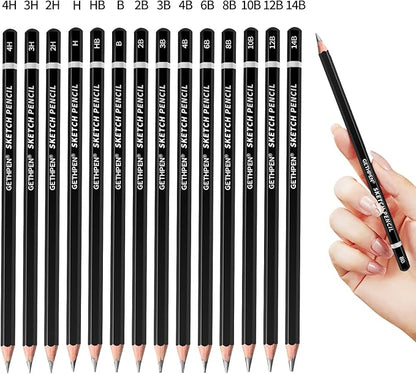 Professional Drawing Sketching Pencil Set - 14 Pieces Graphite Pencils(14B - 4H), Ideal for Drawing Art, Sketching, Shading, Artist Pencils for Beginners & Pro Artists