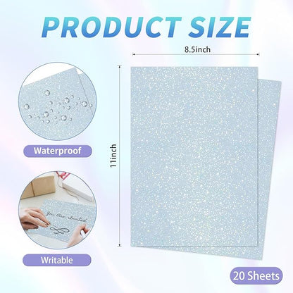 Printable Holographic Sticker Paper,20 Sheets 11 x 8.5''five-pointed star Printable Waterproof Sticker,Rainbow Vinyl Sticker for Inkjet or Laser Printer