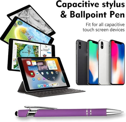 12 PCS 2 in 1 Stylus Ballpoint Pen with Stylus Tip, 1.0 mm Black Ink Metal Pen Stylus Pen for Touch Screens (Silver & Mix - 2)