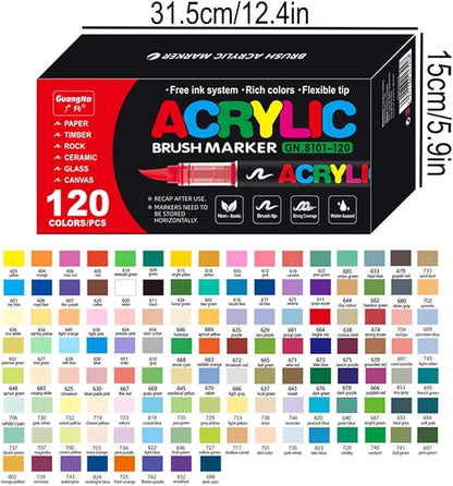 Acrylic Paint Markers Pens, 120 Vivid Colors Acrylic Markers Set,Direct Liquid Type, Stackable Color, Odorless Soft Head，Markers for School，Tooli Art ，Fabric & Creative Crafts (120)