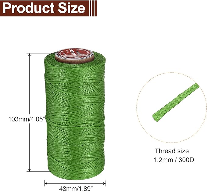 uxcell Flat Leather Sewing Waxed Thread, 140m / 153 Yards Polyester Wax String, 300D Wax Stitching Cord for Leather Crafts, Bookbinding, Bracelets Braided, Light Green
