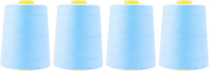 Mandala Crafts 4 Pack of Serger Threads Cones Spools - 20S/2 24000 Yards Polyester Ice Blue Threads for Sergers Machine and Overlock Quilting Sewing Machine