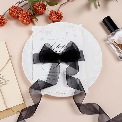 Ribbon for Gift Wrapping 3/4 inch Black Sheer Organza Ribbon for Flower Bouquet Tulle Thin Chiffon Ribbons for Wedding Invitations Christmas Halloween Presents Decorations Crafts 50 Yards