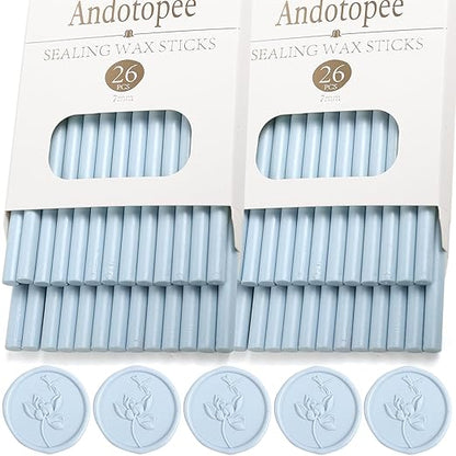 52pcs Pale Blue Sealing Wax Sticks, Andotopee Glue Gun Wax Seal Sticks for Wax Seal Stamp, Premium Sealing Wax for Envelope Letter Seal Wedding Invation Craft Adhesive, Great Gift Ideas (Mini Size)
