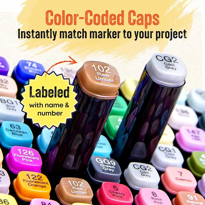262-Piece Dual Tip Alcohol Markers Set with 12 Free Acrylic Paint Markers - No Bleed, Vibrant Colors for Drawing - Fine & Chisel Tips with Organizing Case - Blending Markers for Adults & Kids