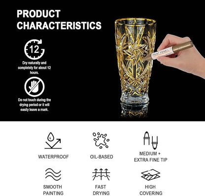 Betem Oil Based Paint Markers, Dual Tip Paint Pens(0.7mm & 3mm), Gold Silver Permanent Paint Marker Pen, Waterproof, Quick Dry, for Fabric, Rock Painting, Wood, Plastic, Metal, Canvas (2Gold2Silver)