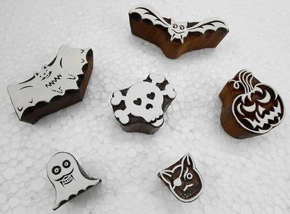 Handcarved Wooden Block Printing Stamps (Set of 6) for Textile Designing/ Craft printing pattern for Saree/ Scrapbookng/ Tattoo/ Halloween Designs