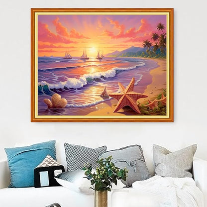 Magxvouy Cross Stitch Kits Stamped Full Range of Embroidery Kits,Cross Stitch Patterns Needlework Kits for Beginners 11CT Printed Kits&Sunrise by The Sea 16x20 inch