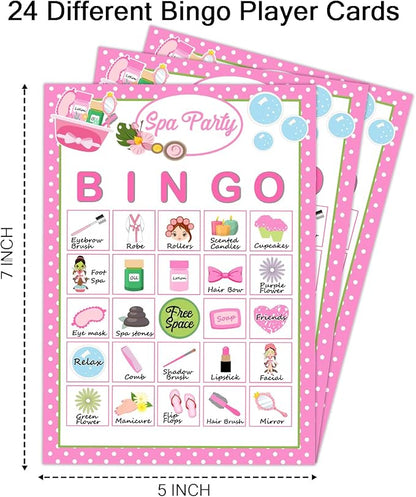 Spa Party Bingo Game Cards(24 Players), Beauty Themed Bingo Card for Family Friend Adult, Large Group Holiday Sleepover Party Activity Favor Decoration Supplies -005