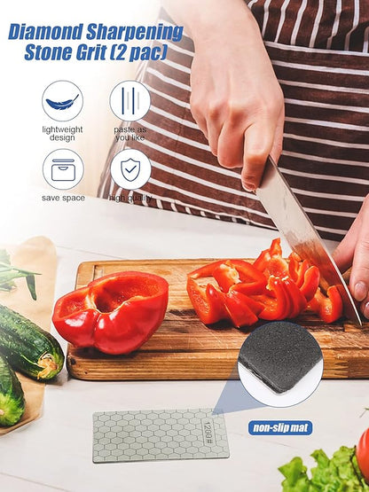 2PCS Diamond Sharpening Stone, Kalolary Knife Sharpener Stone Whetstone Honeycomb Surface Diamond Sharpener Plate with Non-slip Base for Pocket Knives Scissors, Outdoor Kitchen Tools (600/1200 Grit)