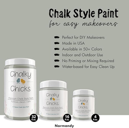 Chalky Chicks All-in-One Chalk Paint for Furniture or Cabinet - 32 Fl Oz - Matte Finish Normandy (Light Gray) for Metal, Wood Furniture Paint - No Sanding All-in-One for Home Decor & Crafts, USA Made