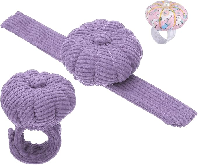 PATIKIL Wrist Pumpkin Pin Cushion, Snap Pin Cushion with Elastic Strap Ring Portable Embroidery Needle Pin Storage for Hand Craft Knitting, Lavender